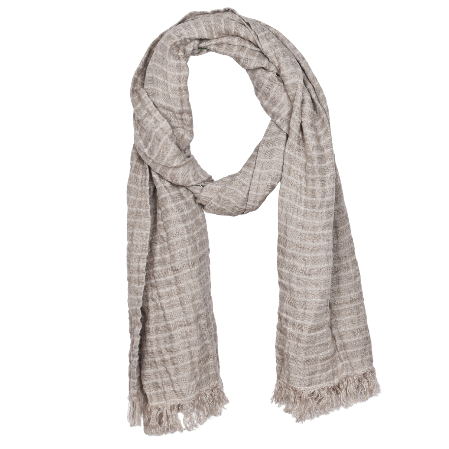 Capucino color linen scarf with fringes