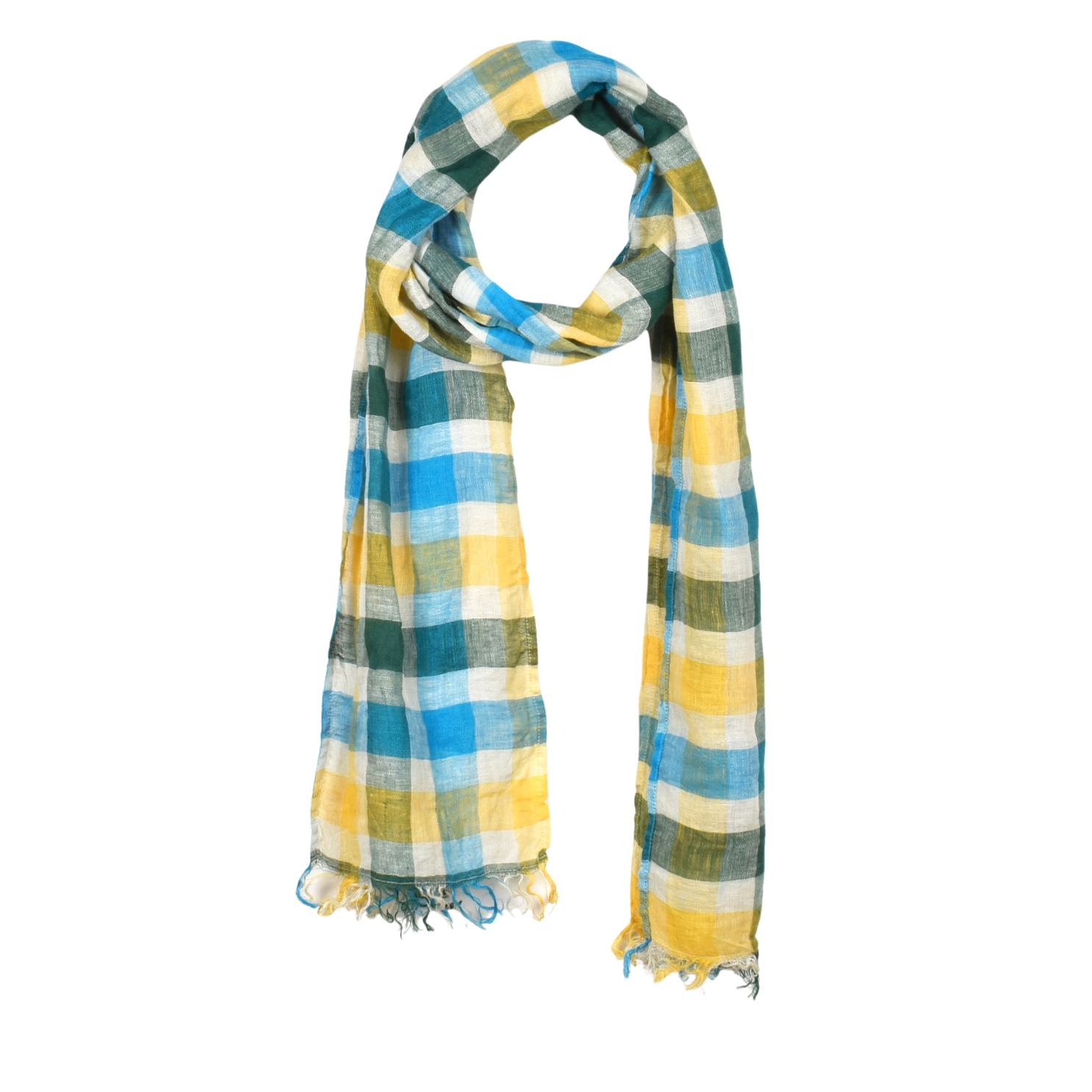 Linen checkered scarf with fringes