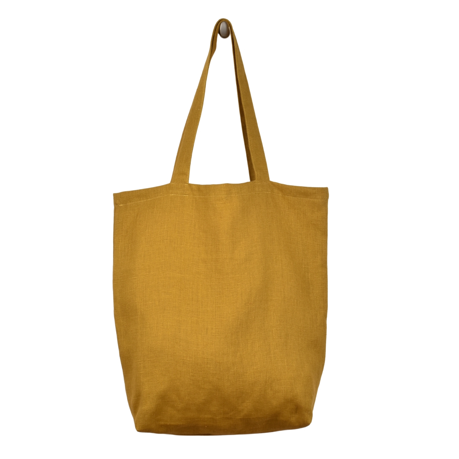 Linen shopping bag in mustard yellow shade (medium size)