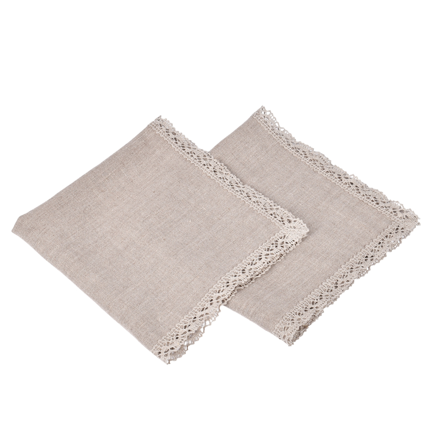 Natural colour pure linen napkins with lace set LINAS CLASSIC, 4 pcs.