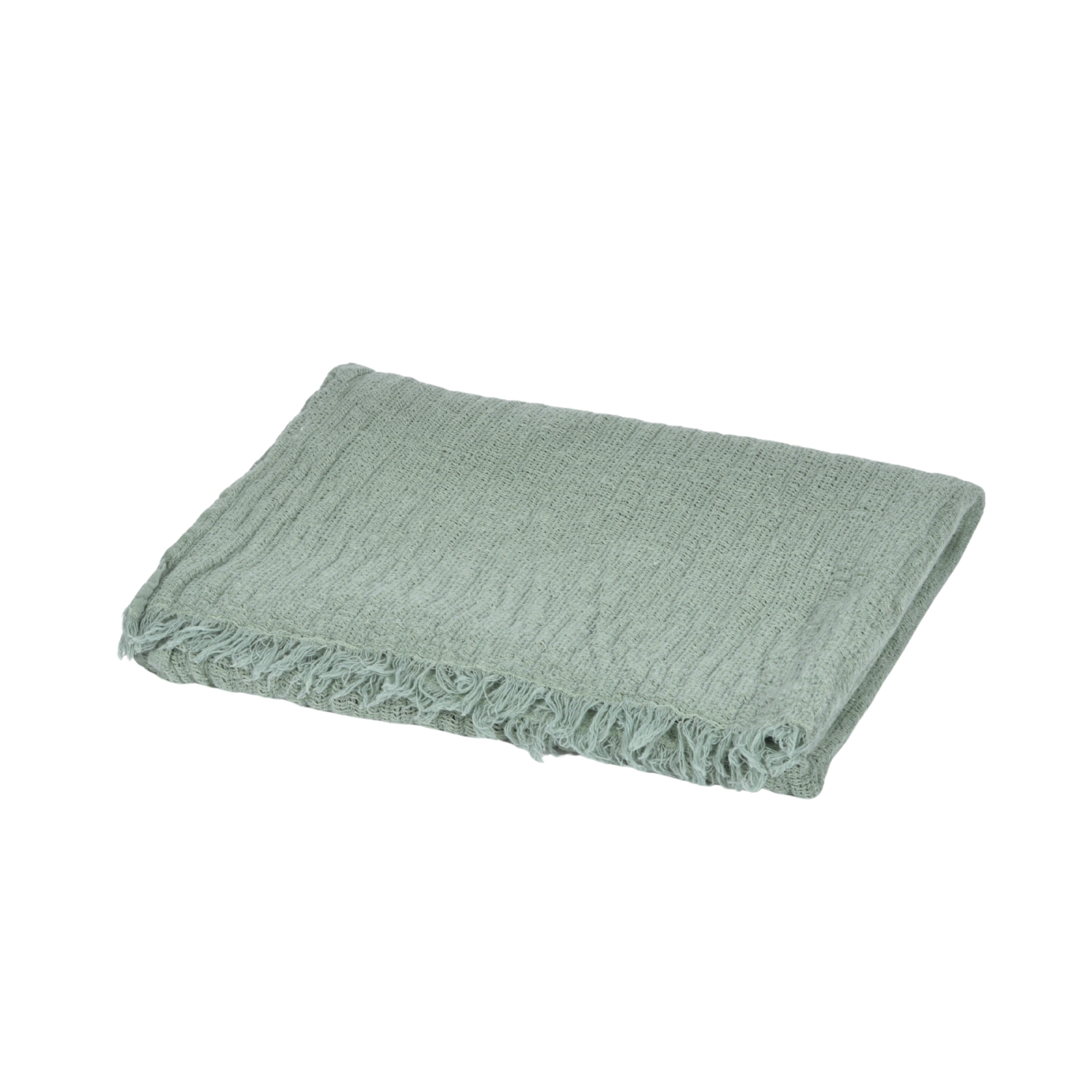 Mint color table runner with fringes FLORAISON, 60X140 cm