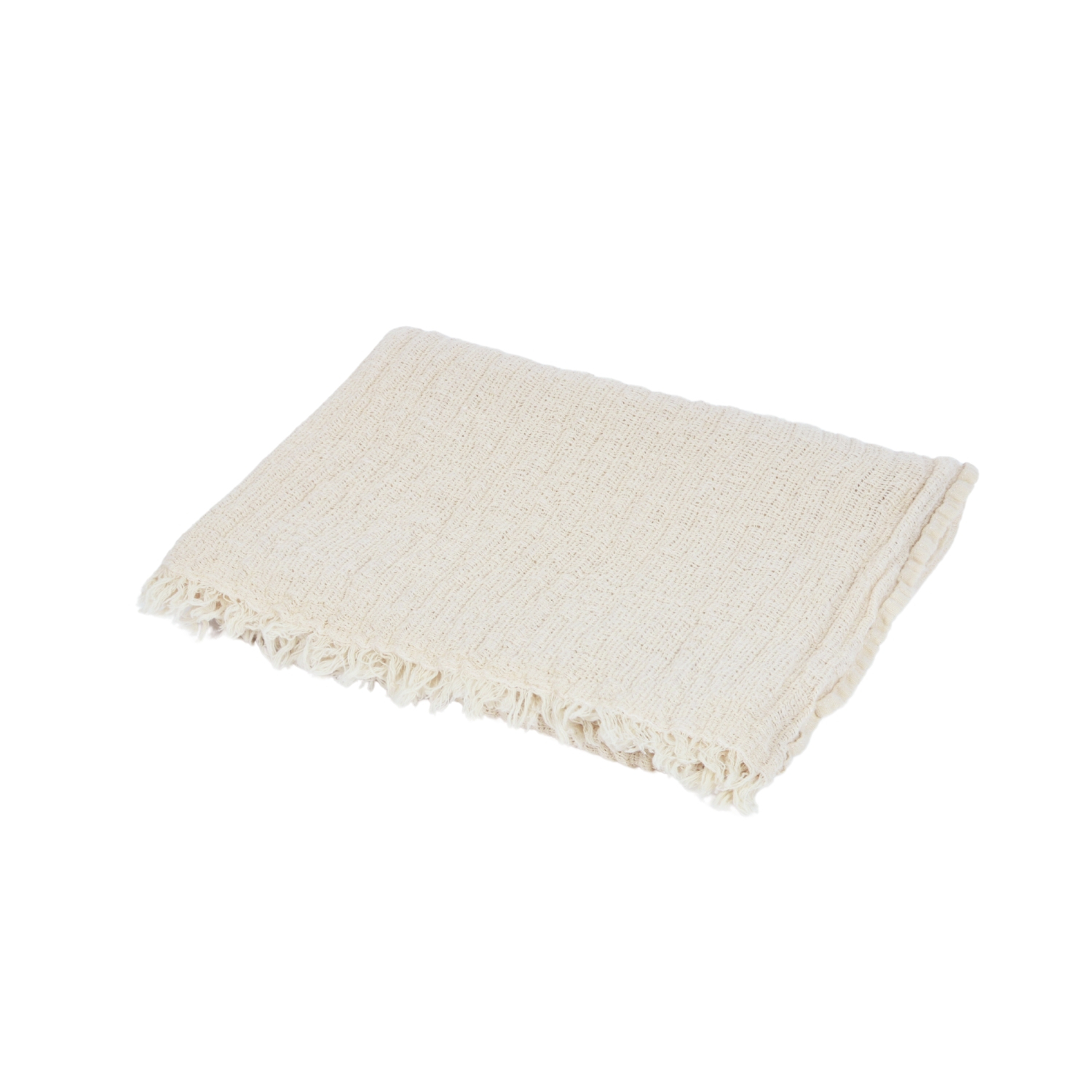 Ivory color table runner with fringes FLORAISON, 60X140 cm