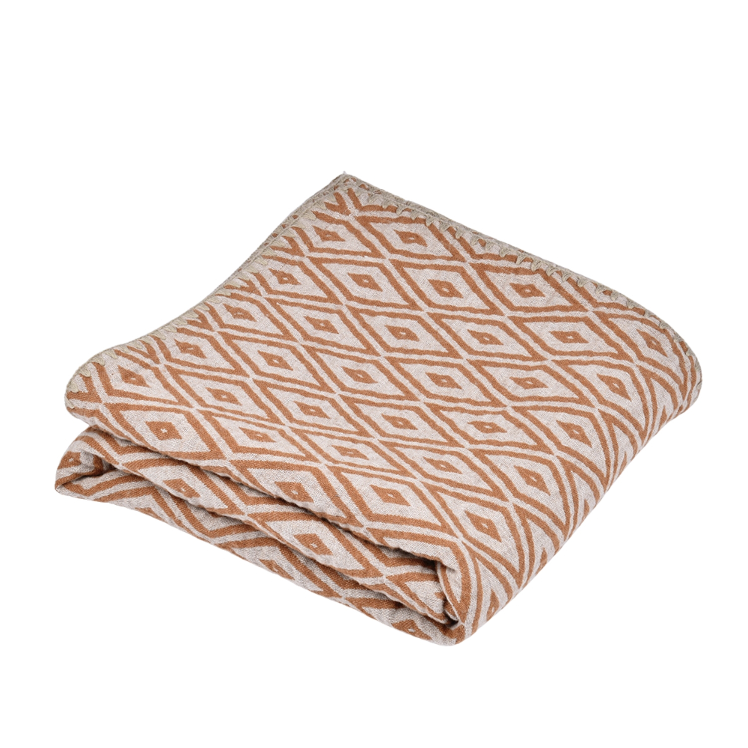 Brownish, rhombus patterned linen blanket with wool HARMONY, 110x180 cm