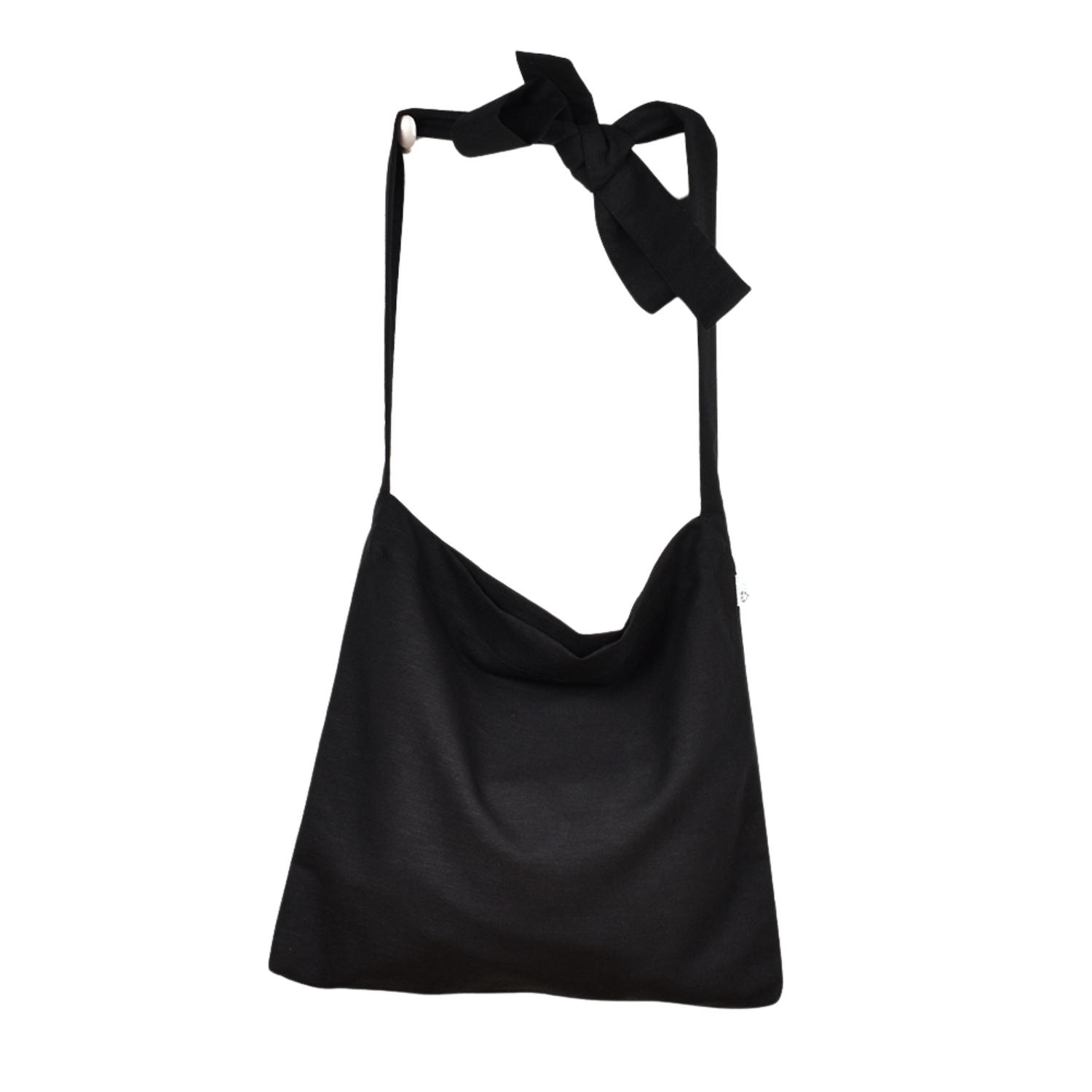 Linen handbag Reuse me in black color with tied up handle