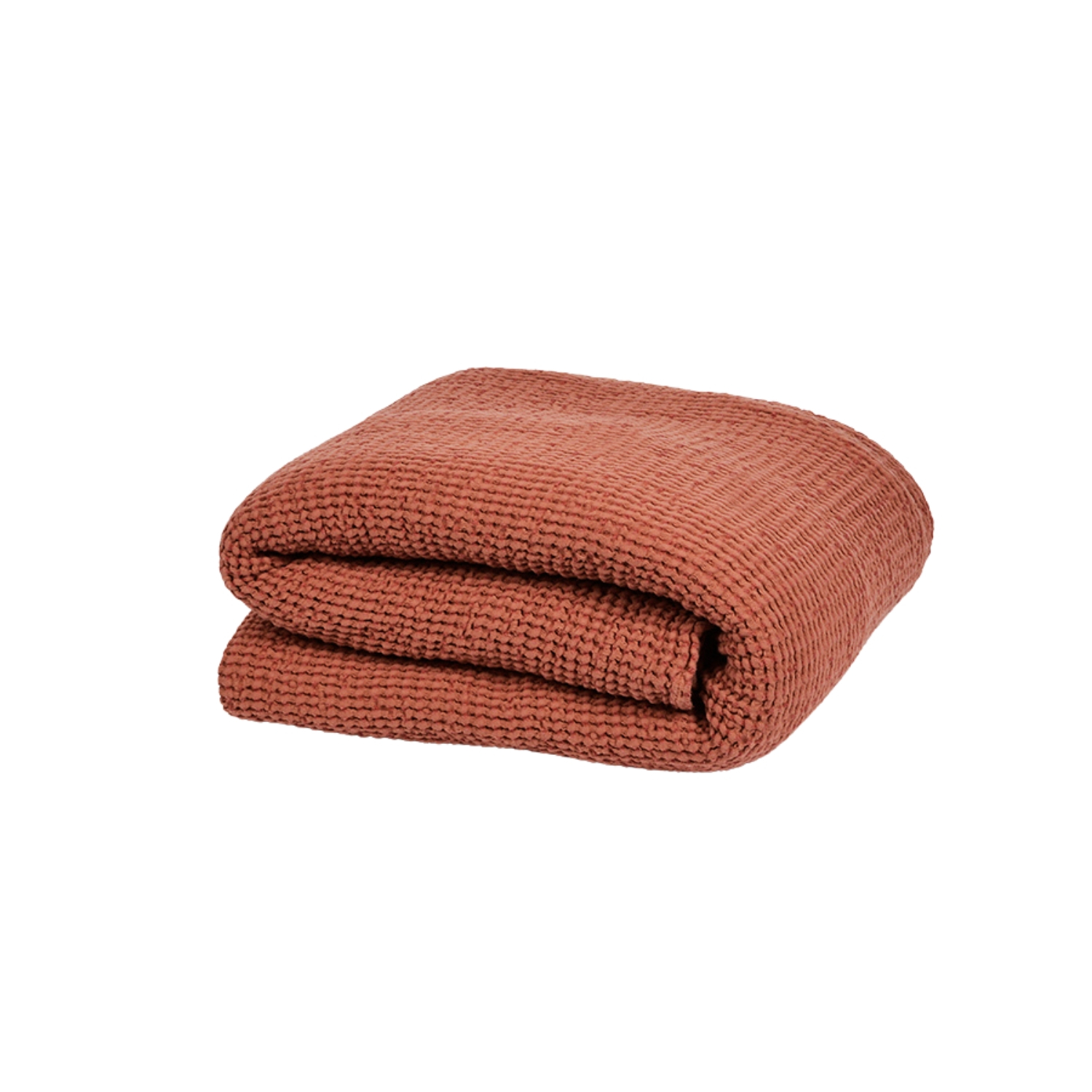 Waffle weave bed throw in bricks colour, 215X230 cm