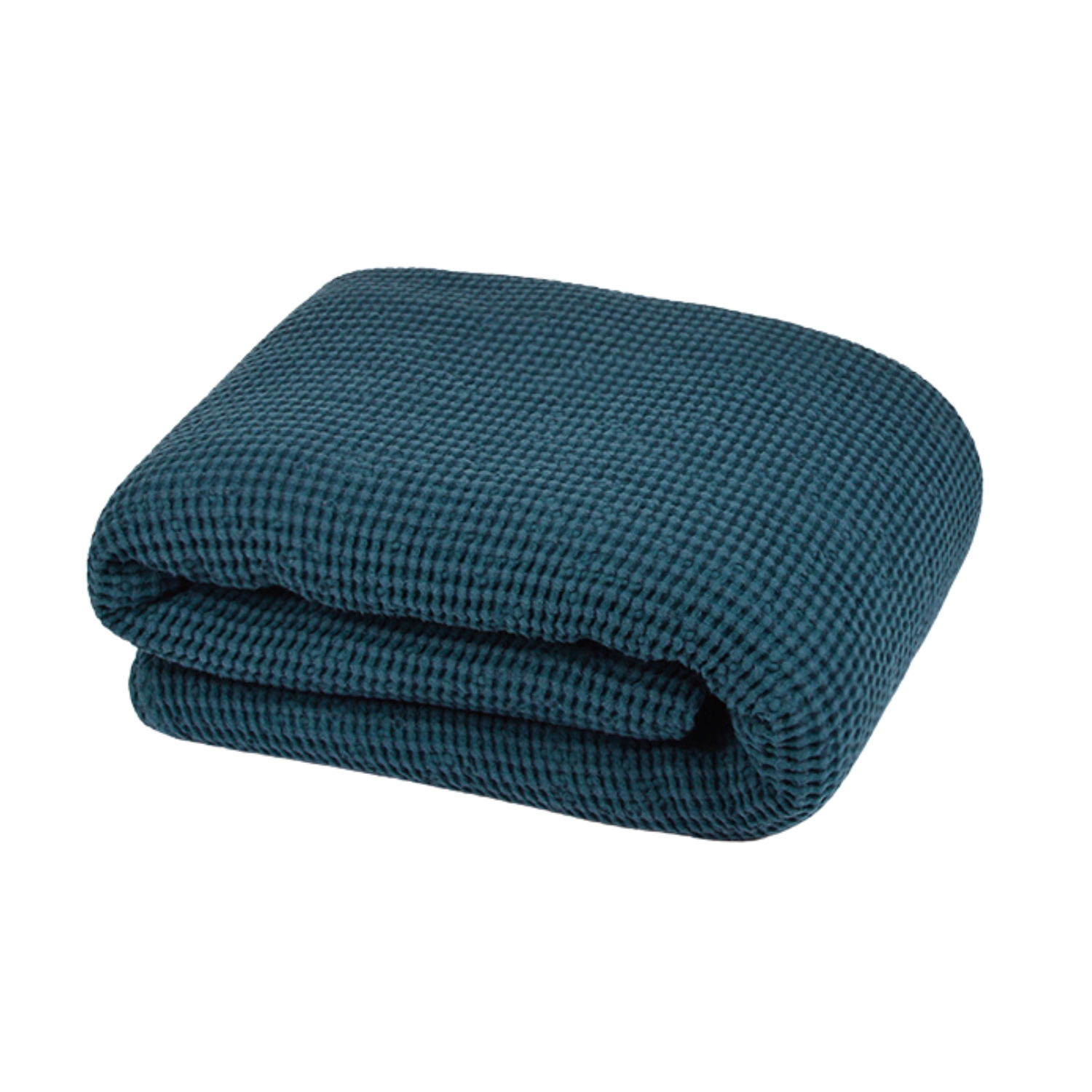 Waffle weave bed throw in sea blue, 215X230 cm