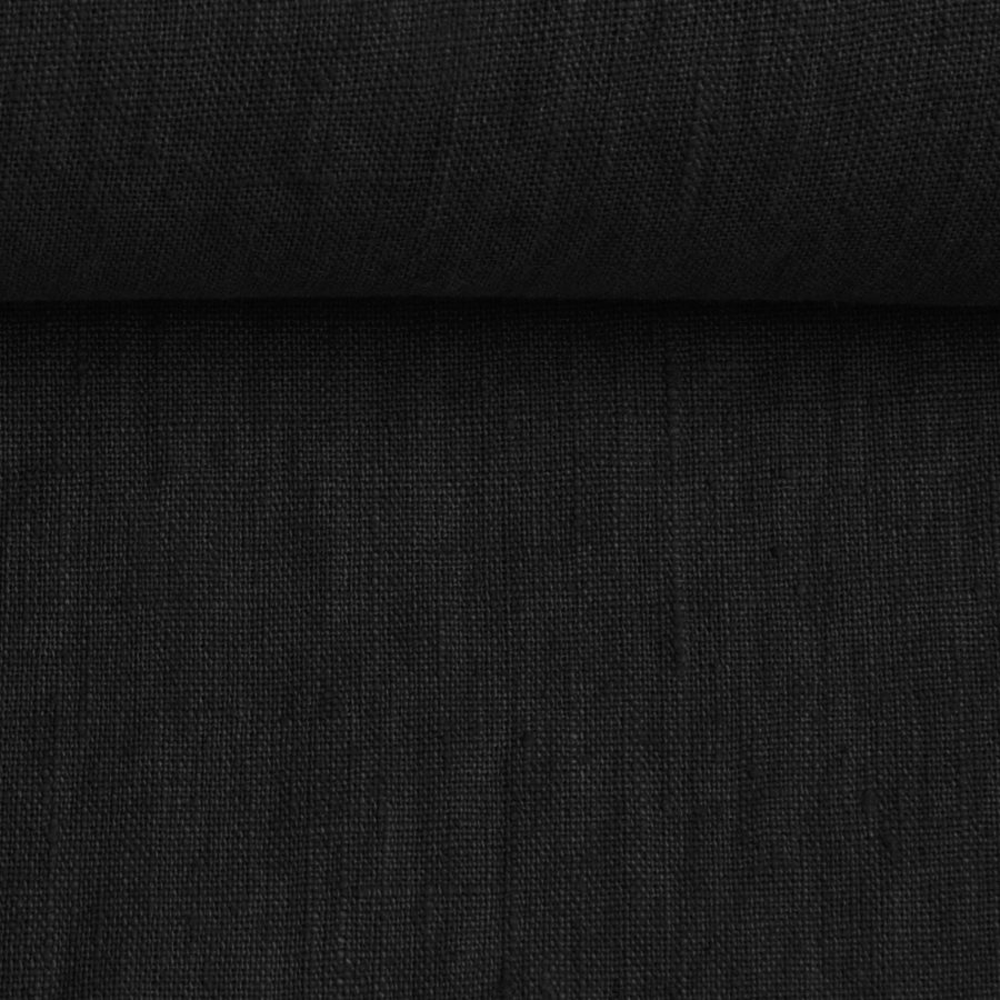 Black washed linen fabric, 205 g/m²