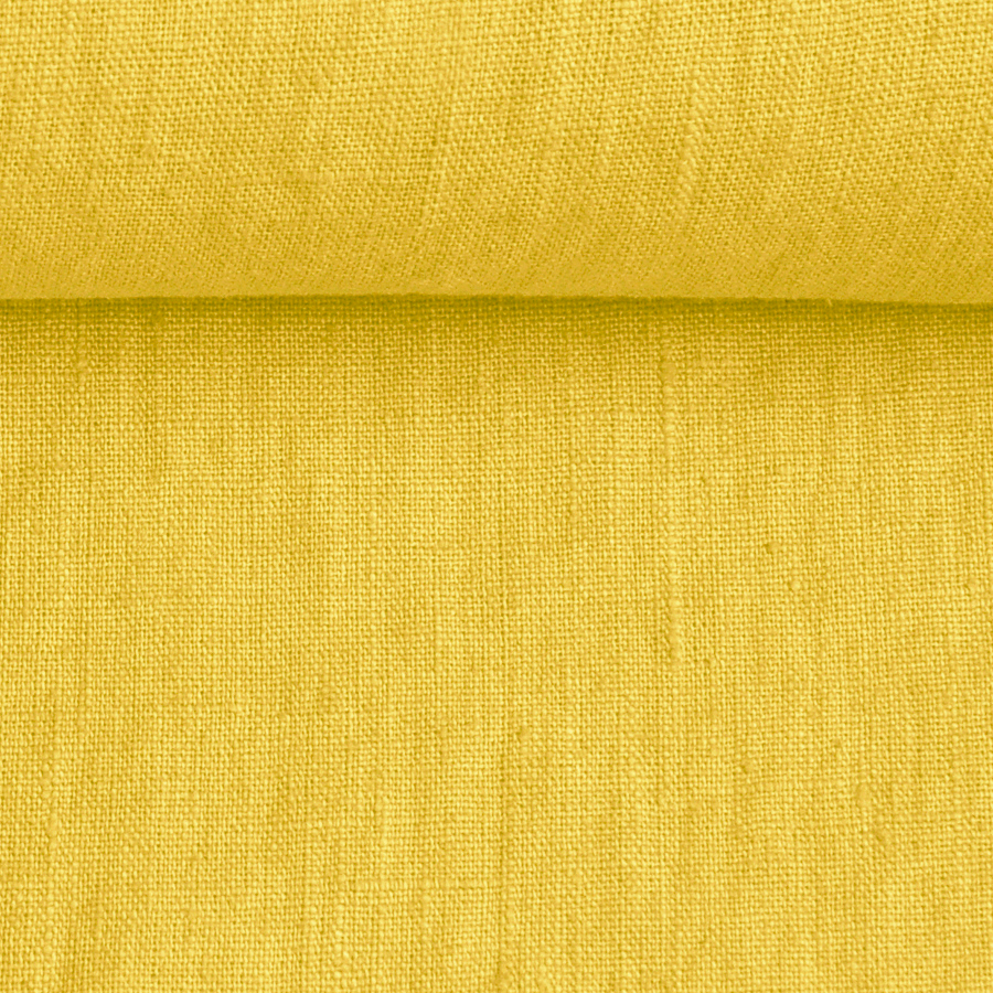 Washed linen fabric in lemon colour, 205 g/m²