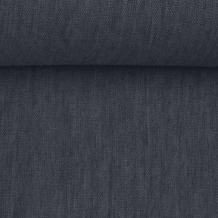 Washed linen fabric in asphalt grey, 205 g/m²