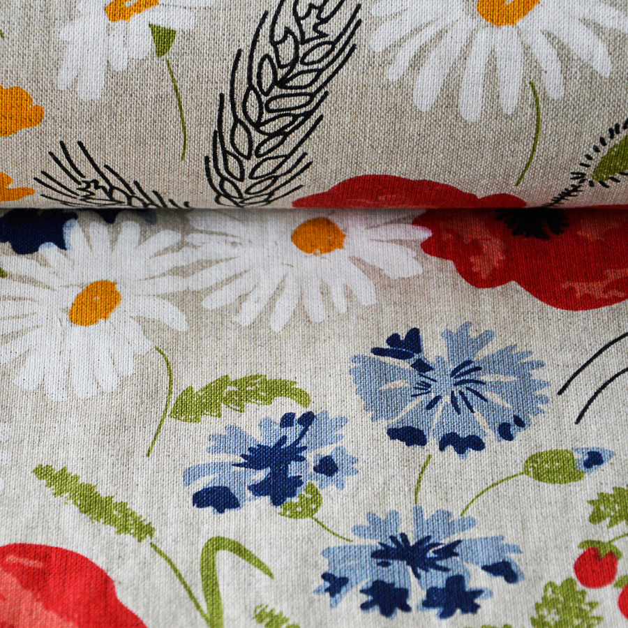 Natural printed fabric Meadow flowers, 200 g/m²