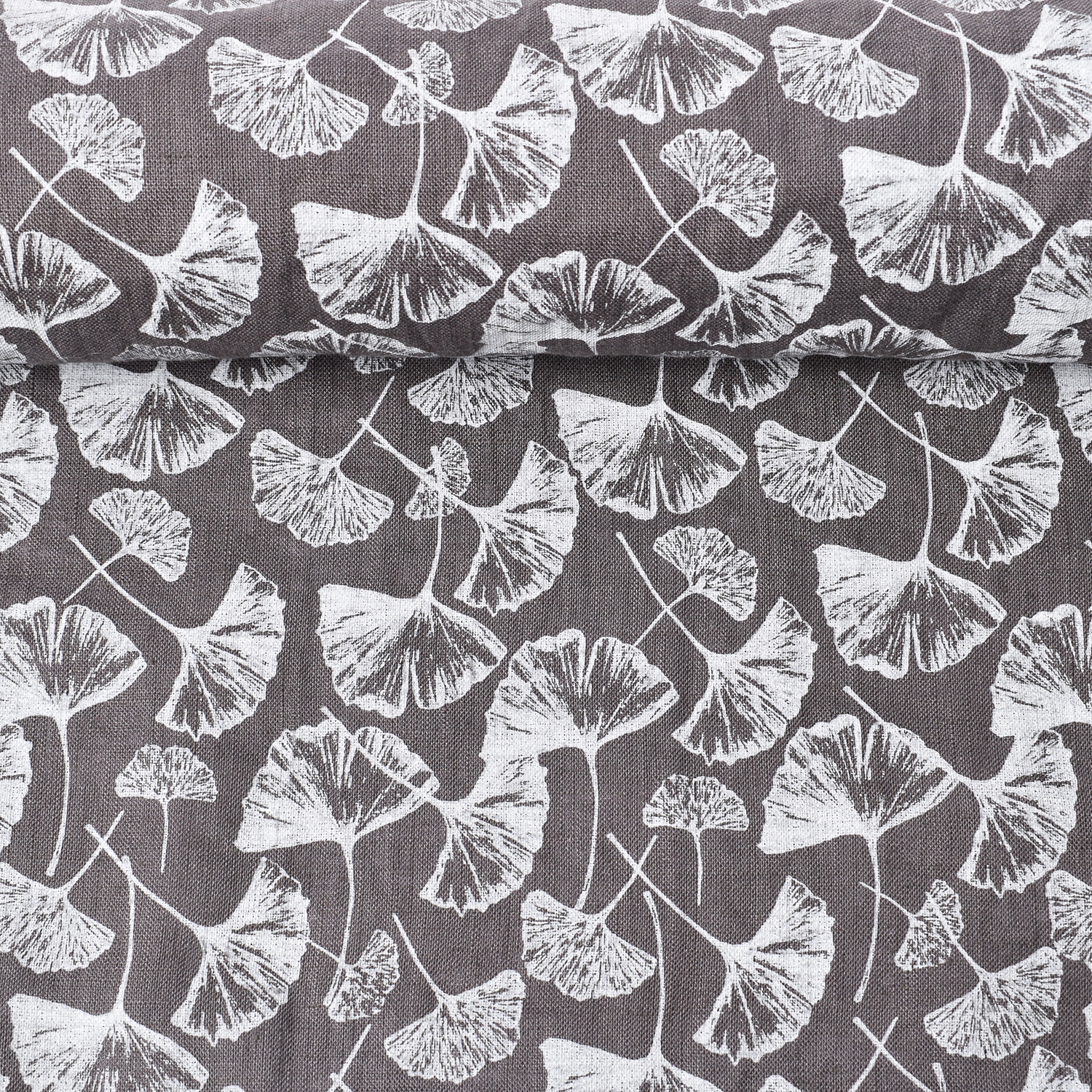 Softened gray printed fabric Gink-go, 160 g/m²