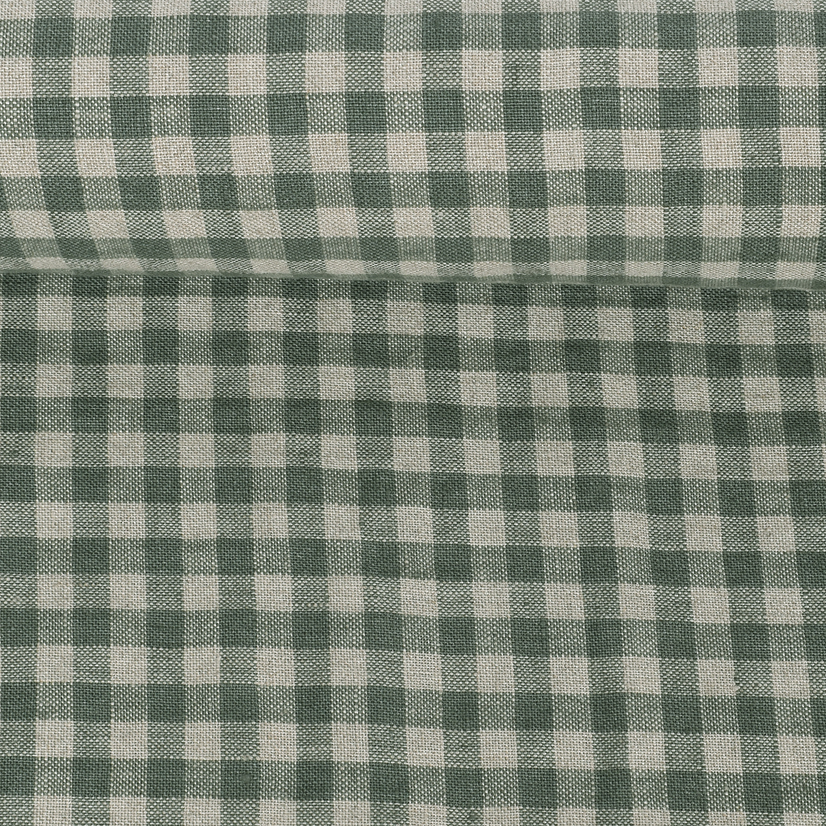 Washed natural green checkered fabric, 185 g/m²