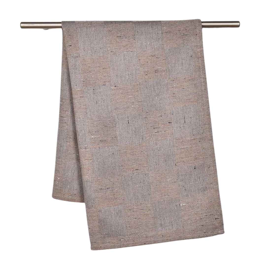 Checkered towel in rosy brown color, made using recycled yarns